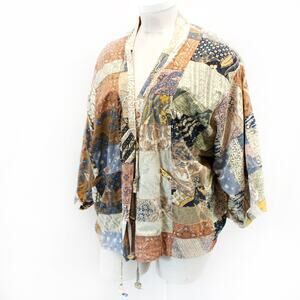 Nativewear Designs Cottagecore Patchwork Art Wear Beads Lined Kimono Blouse L